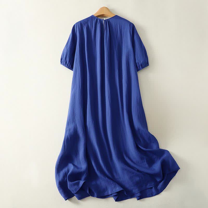 Buddha Stones Summer Minimalist Button-Up Solid Women's Short Sleeve Below Knee Dress With Pockets - image 1