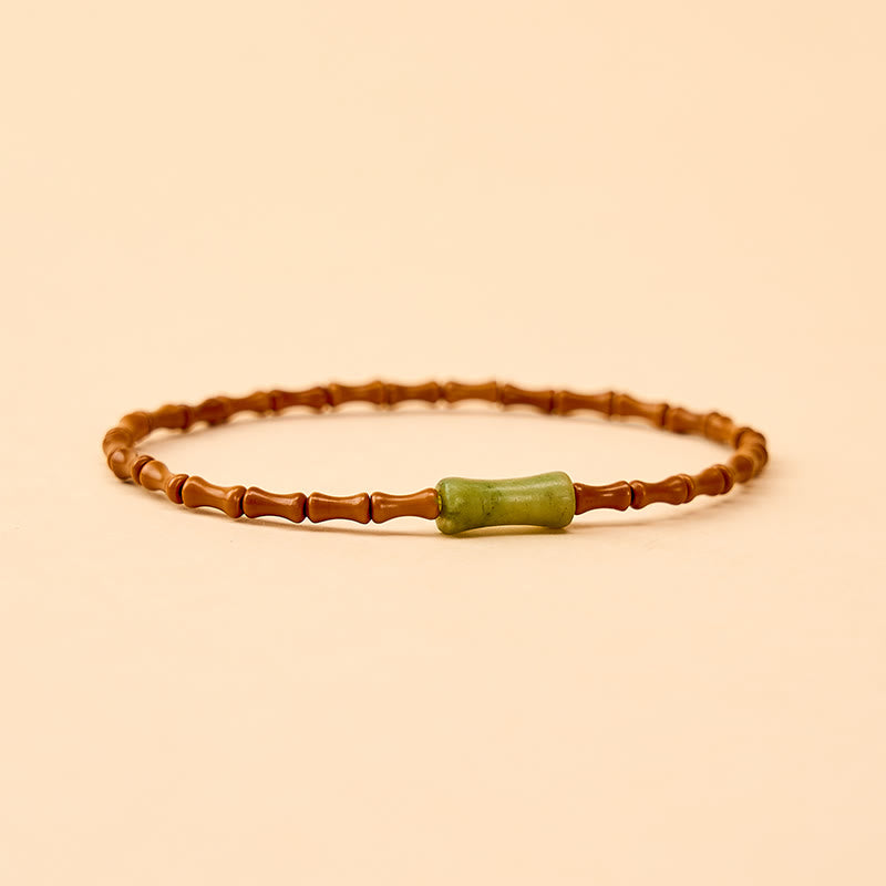 Buddha Stones Natural Olive Pit Peridot Bamboo Design Protection Bracelet - image 4