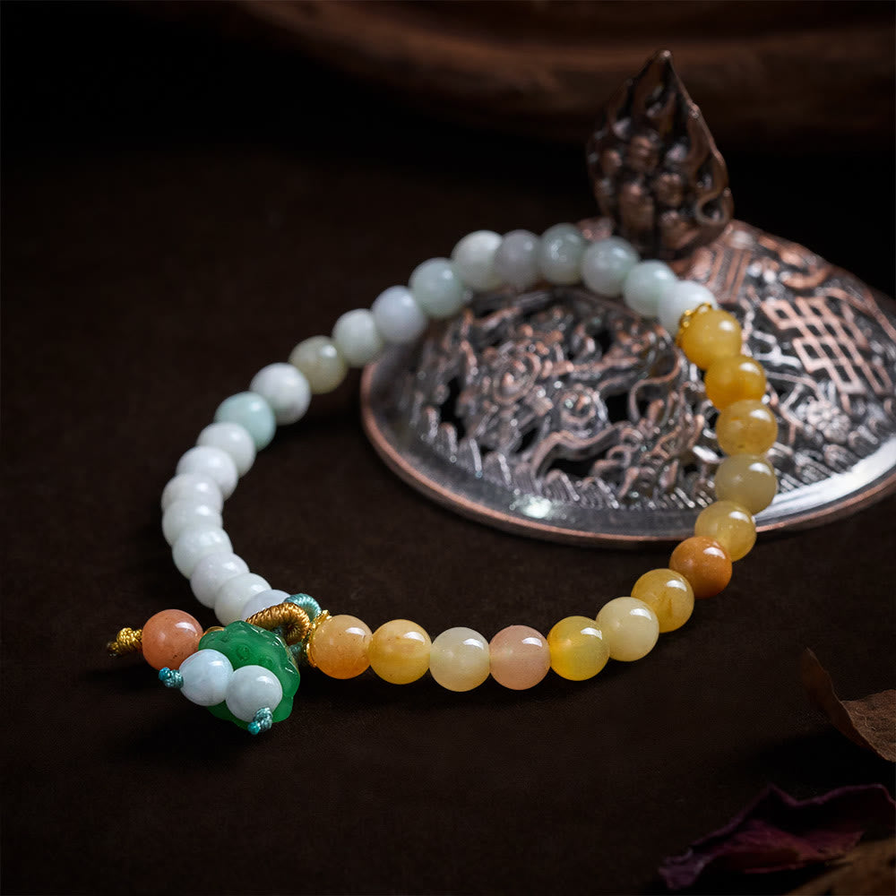 Buddha Stones Jade Quartzite Peace Buckle Lotus Pod Charm Luck Abundance Bracelet - image 1
