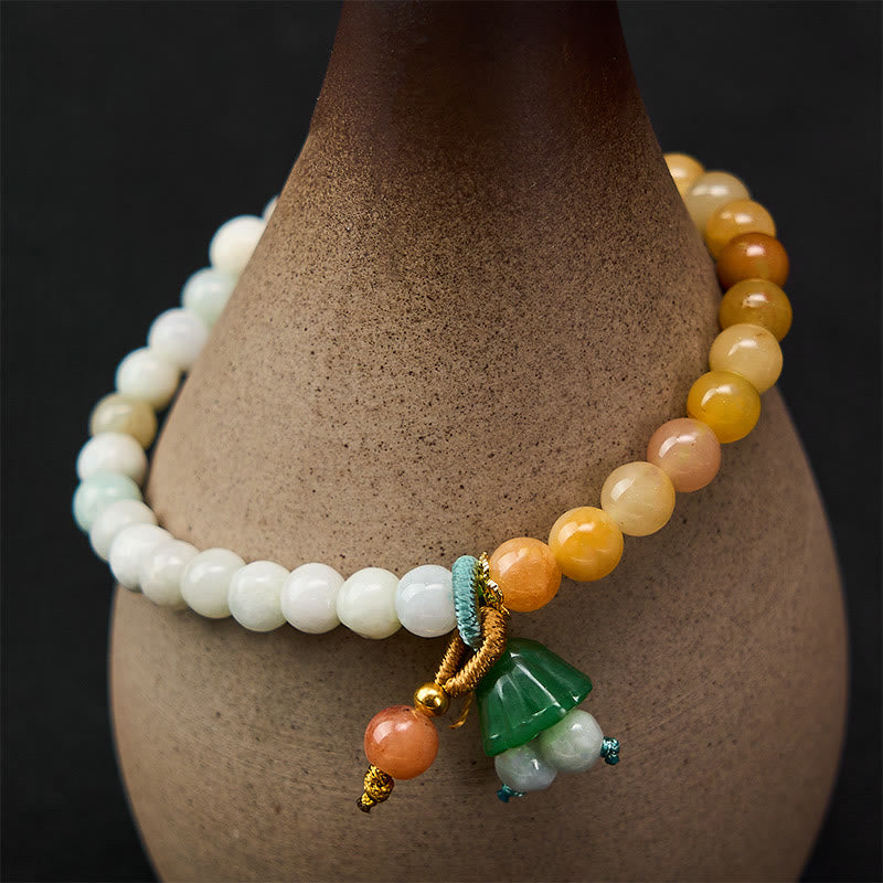 Buddha Stones Jade Quartzite Peace Buckle Lotus Pod Charm Luck Abundance Bracelet - Jade(Wrist Circumference: 14-15cm) - image 0