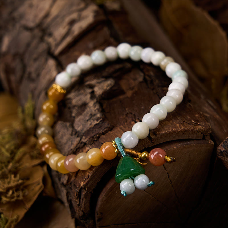 Buddha Stones Jade Quartzite Peace Buckle Lotus Pod Charm Luck Abundance Bracelet - image 2