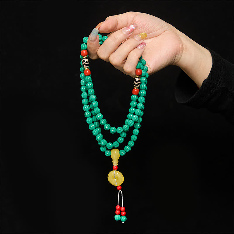 Buddha Stones Tibetan 108 Beads Turquoise Pumpkin Beads Dzi Bead Positive Thinking Mala - image 3