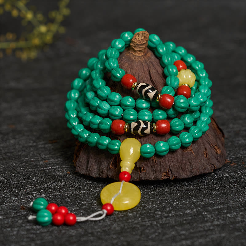 Buddha Stones Tibetan 108 Beads Turquoise Pumpkin Beads Dzi Bead Positive Thinking Mala - image 1