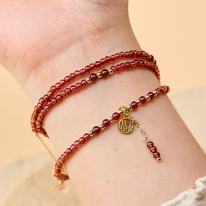 Buddha Stones 4mm Natural Garnet Stars Triple Wrap Purification Bracelet - image 4