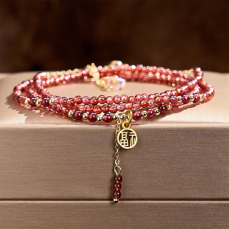 Buddha Stones 4mm Natural Garnet Stars Triple Wrap Purification Bracelet - image 1