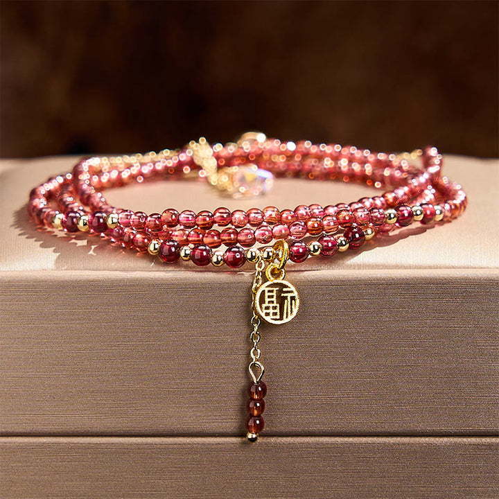 Buddha Stones 4mm Natural Garnet Stars Triple Wrap Purification Bracelet - image 1