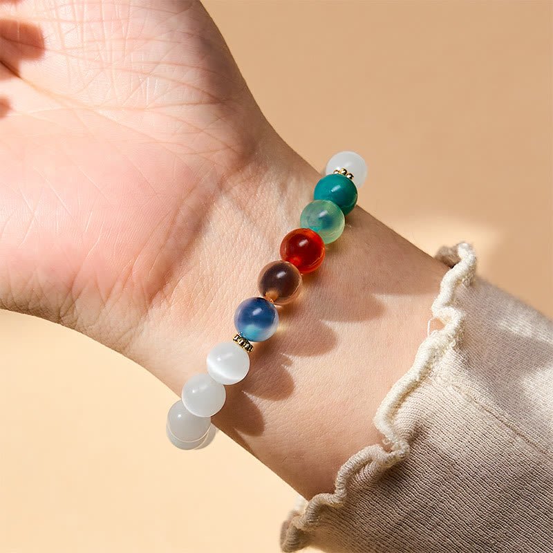 Buddha Stones White Cat's Eye Colorful Candy Agate Abundance Bracelet - image 5