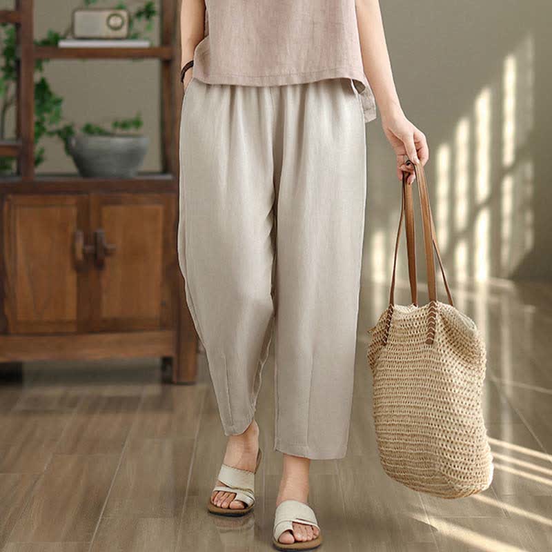 Buddha Stones Summer Casual Solid Women's Tapered Pants With Pockets - image 9