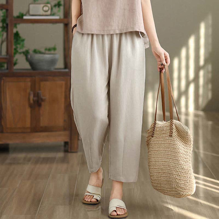 Buddha Stones Summer Casual Solid Women's Tapered Pants With Pockets - image 9