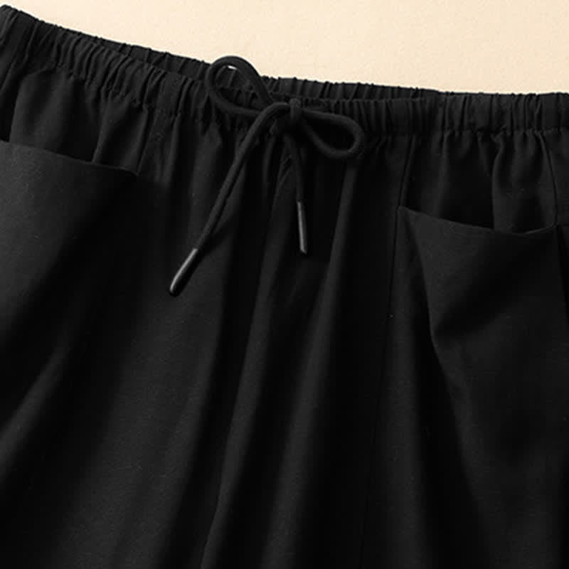 Buddha Stones Summer Minimalist Drawstring Solid Women's Straight Pants With Pockets - image 7