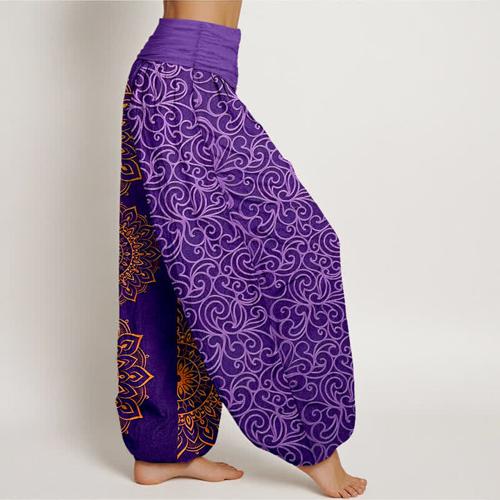 Buddha Stones Pure Cotton Golden Mandala Floral Pattern Women's Elastic Waist Harem Pants - image 2