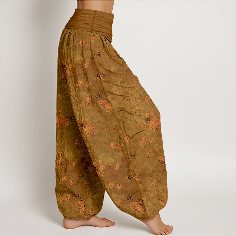 Buddha Stones Pure Cotton Scattered Marigold Floral Pattern Women's Elastic Waist Harem Pants - image 7