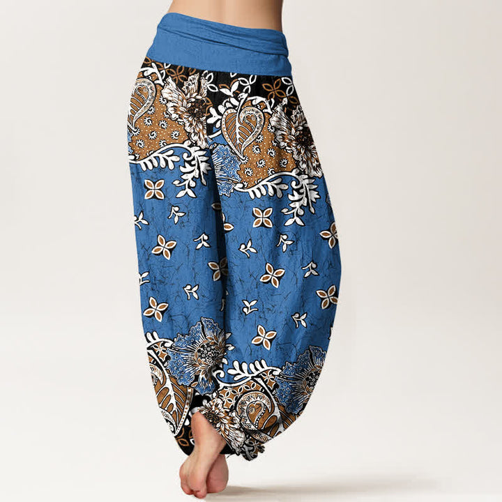 Buddha Stones Pure Cotton Bohemian Paisley Floral Pattern Women's Elastic Waist Harem Pants - image 1