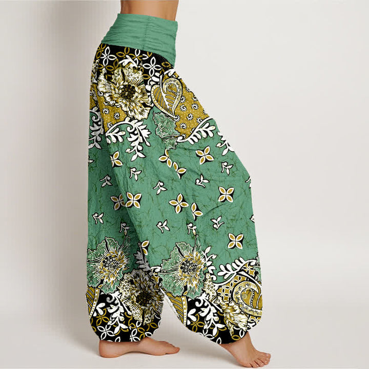 Buddha Stones Pure Cotton Bohemian Paisley Floral Pattern Women's Elastic Waist Harem Pants - image 10