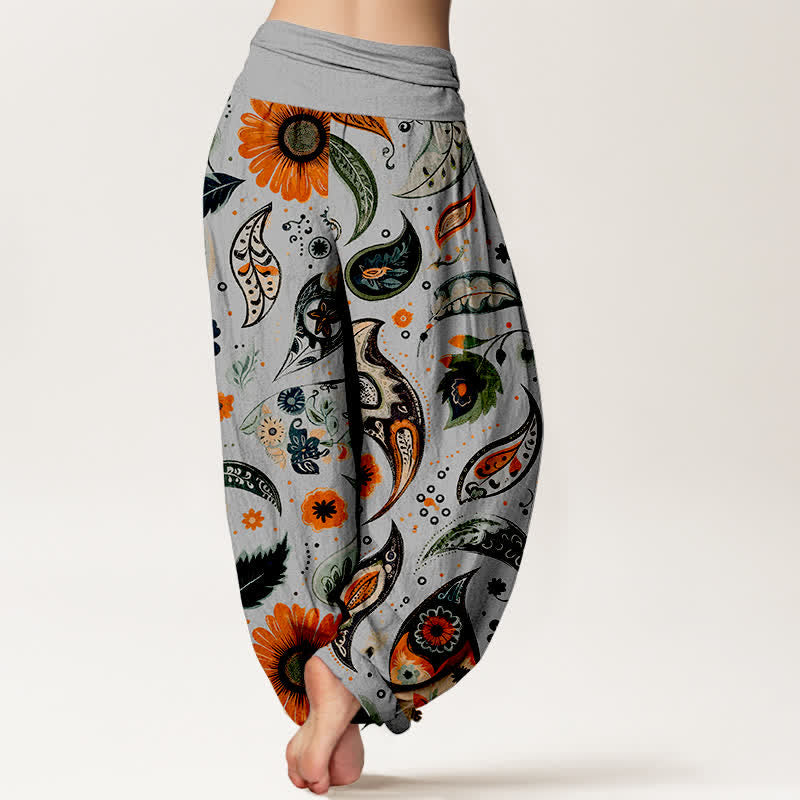 Buddha Stones Pure Cotton Bohemian Paisley Sunflower Pattern Women's Elastic Waist Harem Pants - image 6