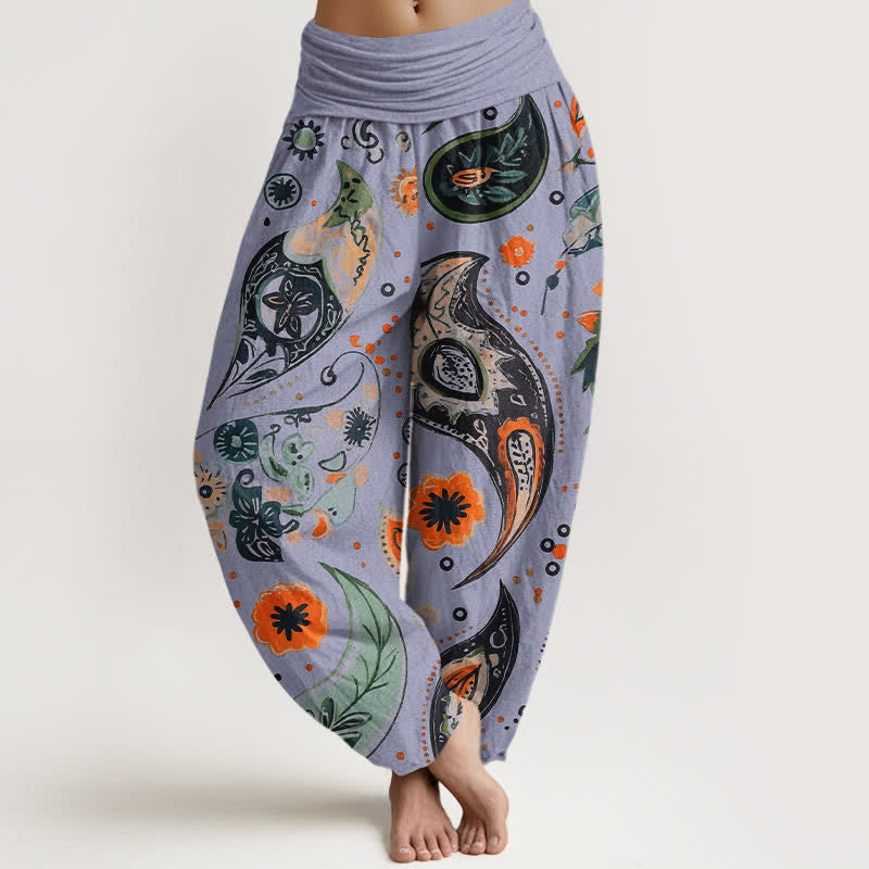 Buddha Stones Pure Cotton Bohemian Paisley Sunflower Pattern Women's Elastic Waist Harem Pants - Lavender - US16，UK/AU20，EU48 (3XL) - image 8