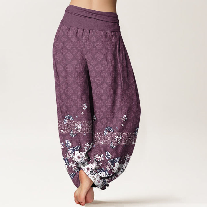 Buddha Stones Pure Cotton Bohemian Floral Border Pattern Women's Elastic Waist Harem Pants - image 6