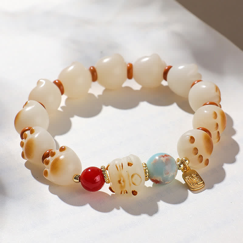 Buddha Stones Natural Bodhi Seed Fu Character Cat Paw Design Luck Bracelet - image 3