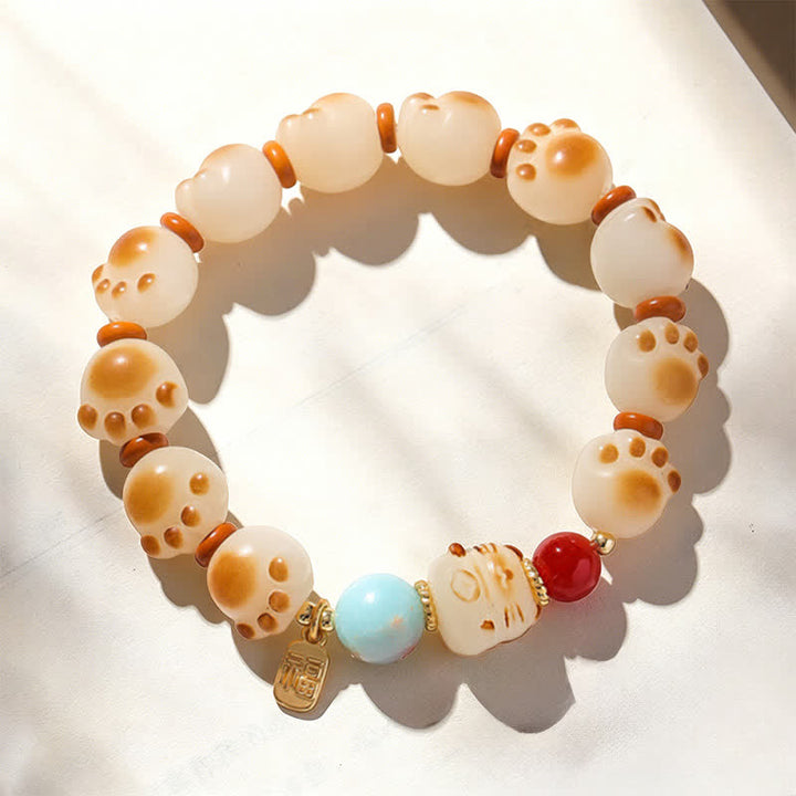 Buddha Stones Natural Bodhi Seed Fu Character Cat Paw Design Luck Bracelet - image 2
