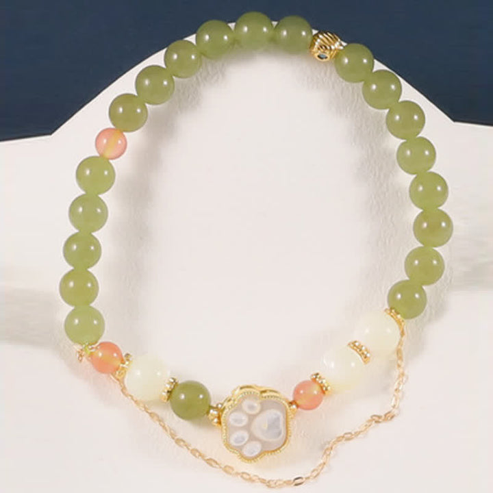 Buddha Stones Natural Hetian Jade Tridacna Stone Cat Paw Design Prosperity Bracelet - image 8