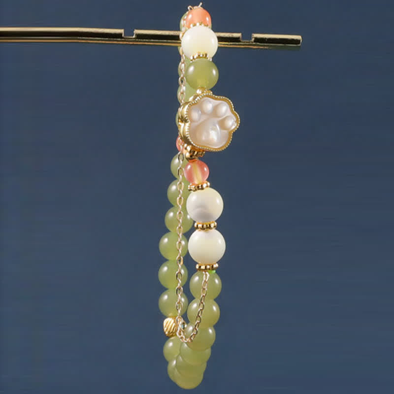 Buddha Stones Natural Hetian Jade Tridacna Stone Cat Paw Design Prosperity Bracelet - image 3