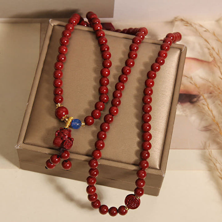 Buddha Stones Tibetan 108 Beads Cinnabar Lucky Cat Fu Character Fortune Mala - image 4