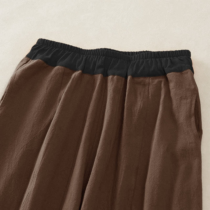 Buddha Stones Color Contrast Corduroy Cotton Women's Thermal Fleece-Lined Harem Pants With Pockets - image 50