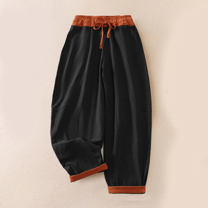 Buddha Stones Color Contrast Corduroy Cotton Women's Thermal Fleece-Lined Harem Pants With Pockets - All Season Version - Black - US16，UK/AU20，EU48 (3XL) - image 41