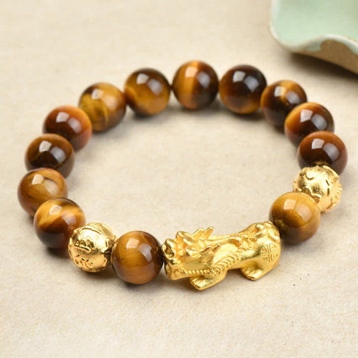 Buddha Stones Natural Tiger Eye Pixiu Fu Character Om Mani Padme Hum Bead Courage Bracelet - Yellow Tiger Eye Bow-Knot Pixiu(Wrist Circumference:17–18 cm) - image 11