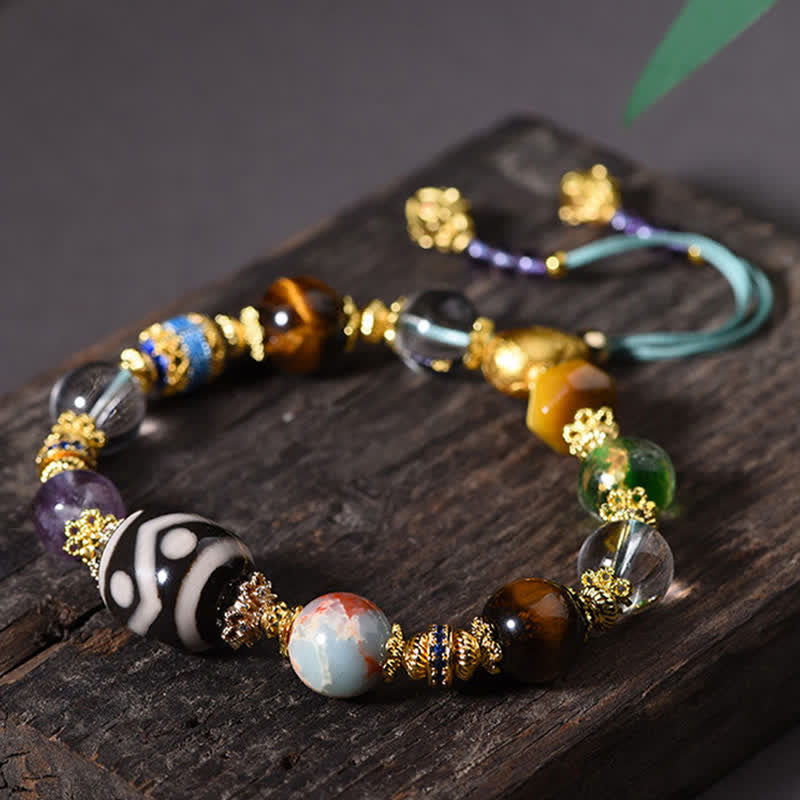 Buddha Stones Natural Dzi Beads Amethyst Tiger Eye Bead Health Bracelet - image 1