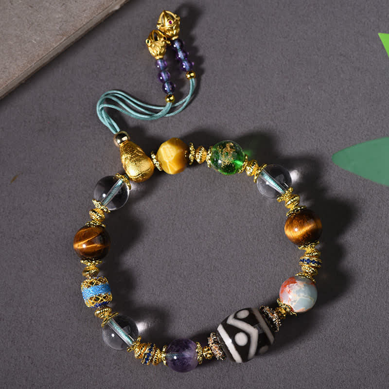 Buddha Stones Natural Dzi Beads Amethyst Tiger Eye Bead Health Bracelet - Dzi Beads(Wrist Circumference:16–17 cm) - image 0