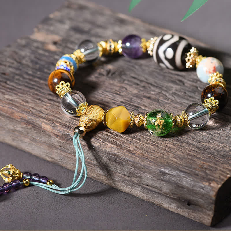 Buddha Stones Natural Dzi Beads Amethyst Tiger Eye Bead Health Bracelet - image 2