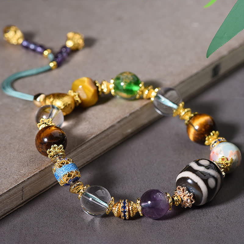 Buddha Stones Natural Dzi Beads Amethyst Tiger Eye Bead Health Bracelet - image 11