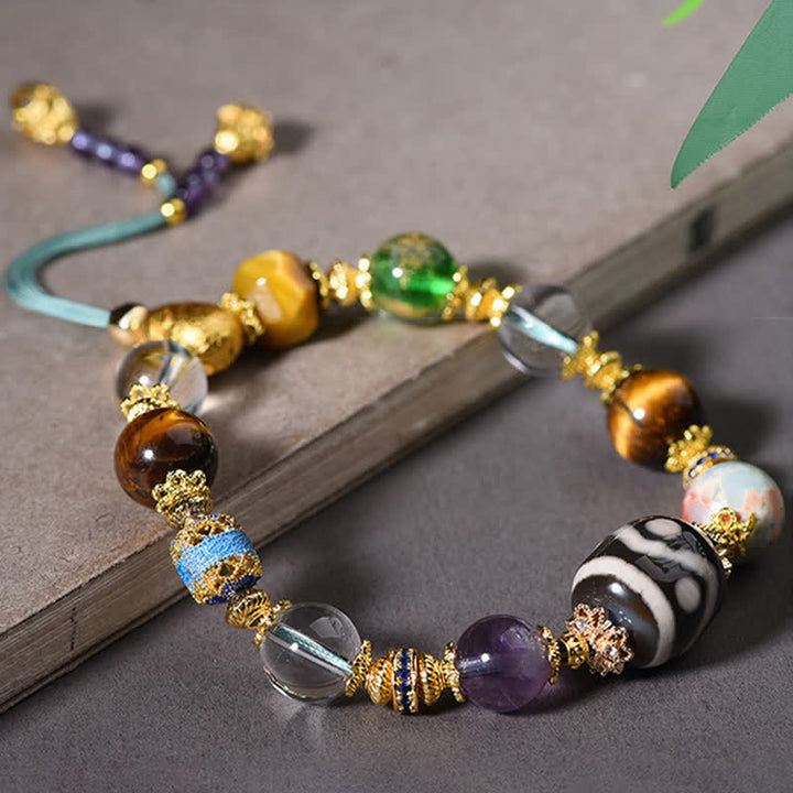 Buddha Stones Natural Dzi Beads Amethyst Tiger Eye Bead Health Bracelet - image 11