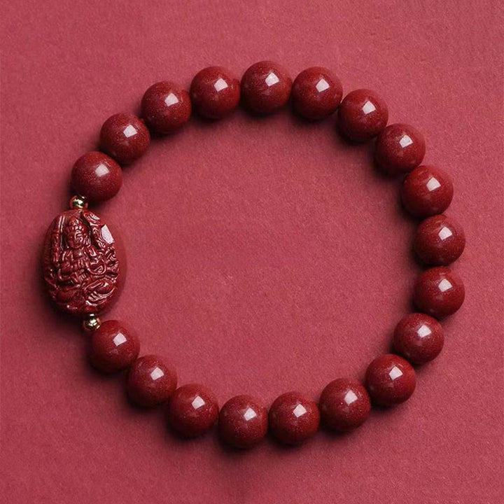 Buddha Stones The Chinese Zodiac Natal Buddha Cinnabar Blessing Bracelet - Rat-Thousand-armed Avalokitesvara(Wrist Circumference:15-16cm) - image 1
