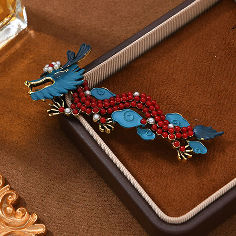 Buddha Stones Blue Dragon Red Turquoise Luck Brooch - image 1