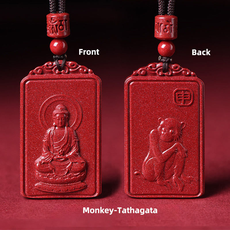 Buddha Stones The Chinese Zodiac Natal Buddha Cinnabar Blessing Necklace Pendant - Monkey-Tathagata - 19*34mm - image 20