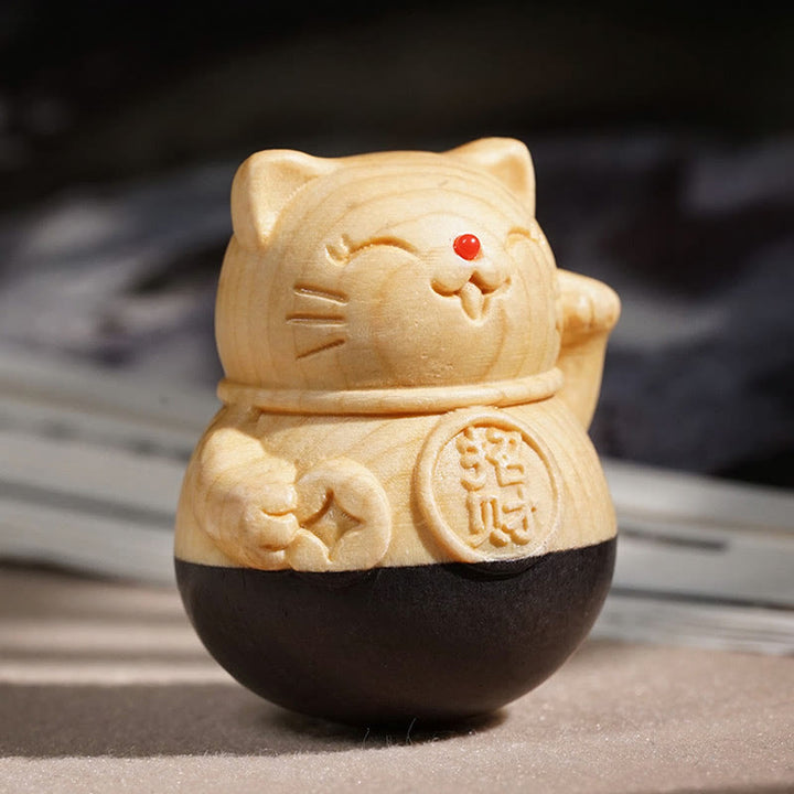 Buddha Stones Attract Wealth Mini Lucky Cat Ebony Beech Wood Carved Protection Decoration 4.7*4cm - image 2