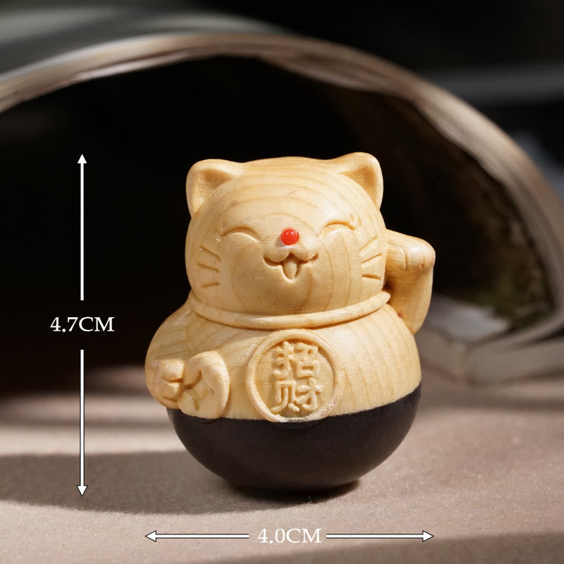 Buddha Stones Attract Wealth Mini Lucky Cat Ebony Beech Wood Carved Protection Decoration 4.7*4cm - image 8