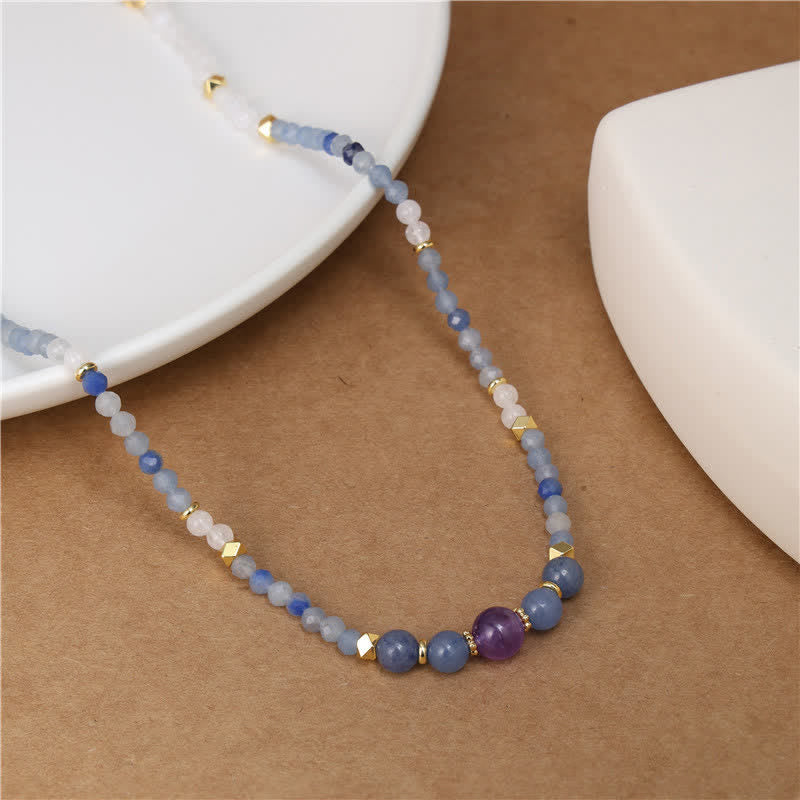 Buddha Stones Natural Blue Aventurine White Jade Bead Calm Necklace - image 2