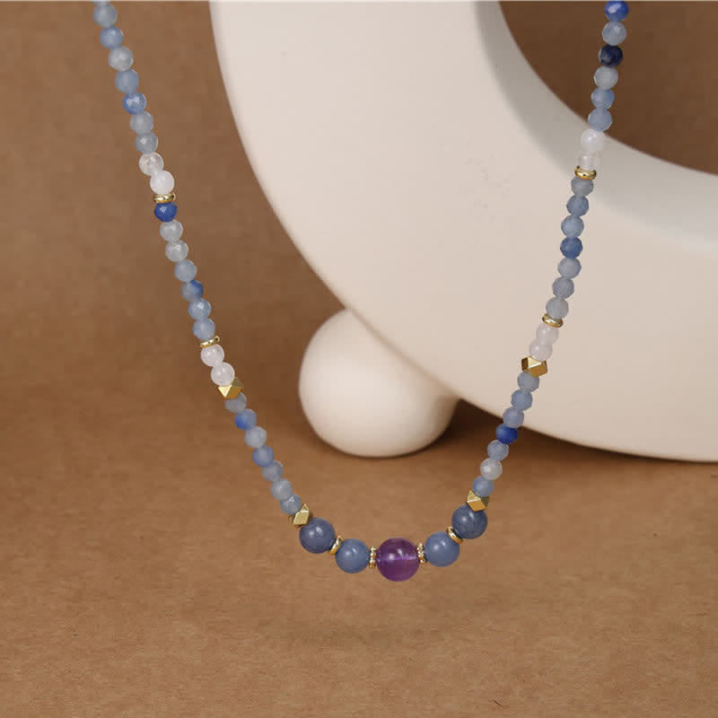 Buddha Stones Natural Blue Aventurine White Jade Bead Calm Necklace - image 7