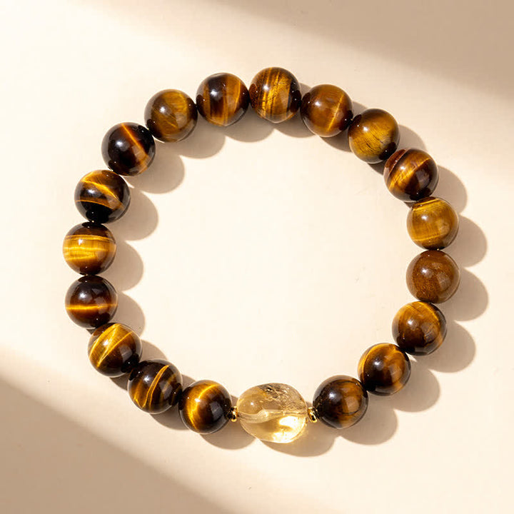 Buddha Stones 10mm Natural Tiger Eye Citrine Bead Courage Bracelet - image 1