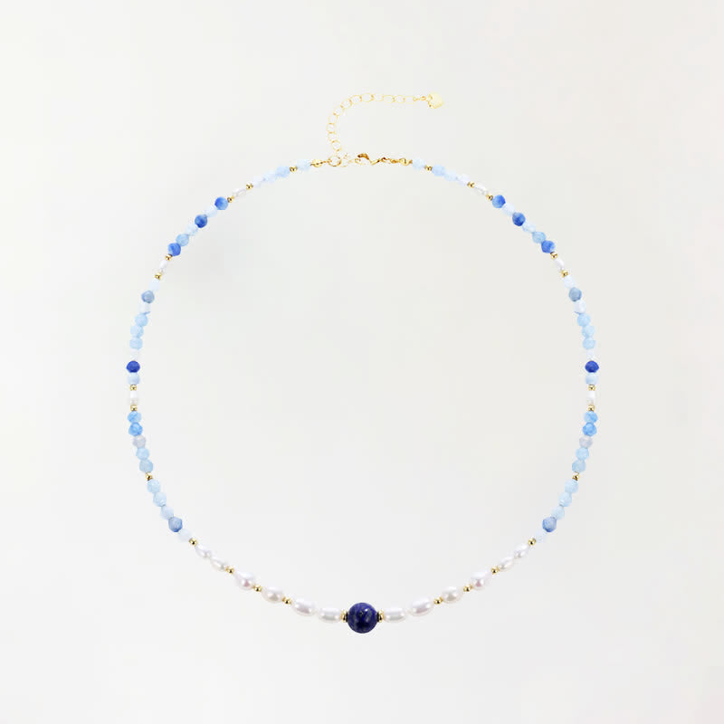Buddha Stones Natural Blue Aventurine Lapis Lazuli Pearl Bead Concentration Necklace - Natural Blue Aventurine(Color May Vary) - image 0