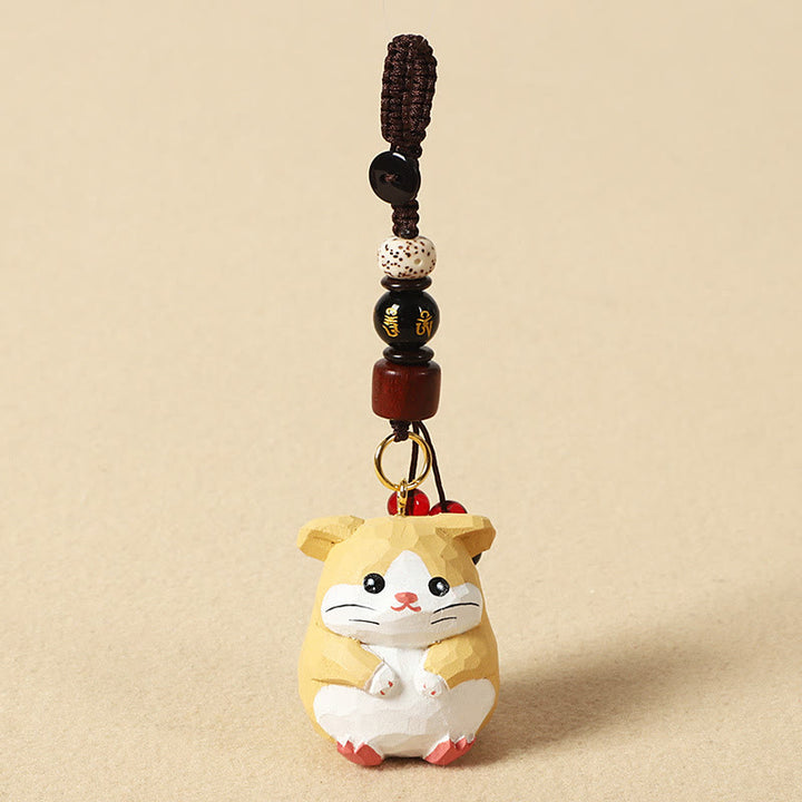 Buddha Stones Chinese Zodiac Linden Wood Engraved Plum Blossom Peace Safe Om Mani Padme Hum Positive Key Chain - Rat 4cm(Color Shape and Size May vary) - Om Mani Padme Hum - image 7