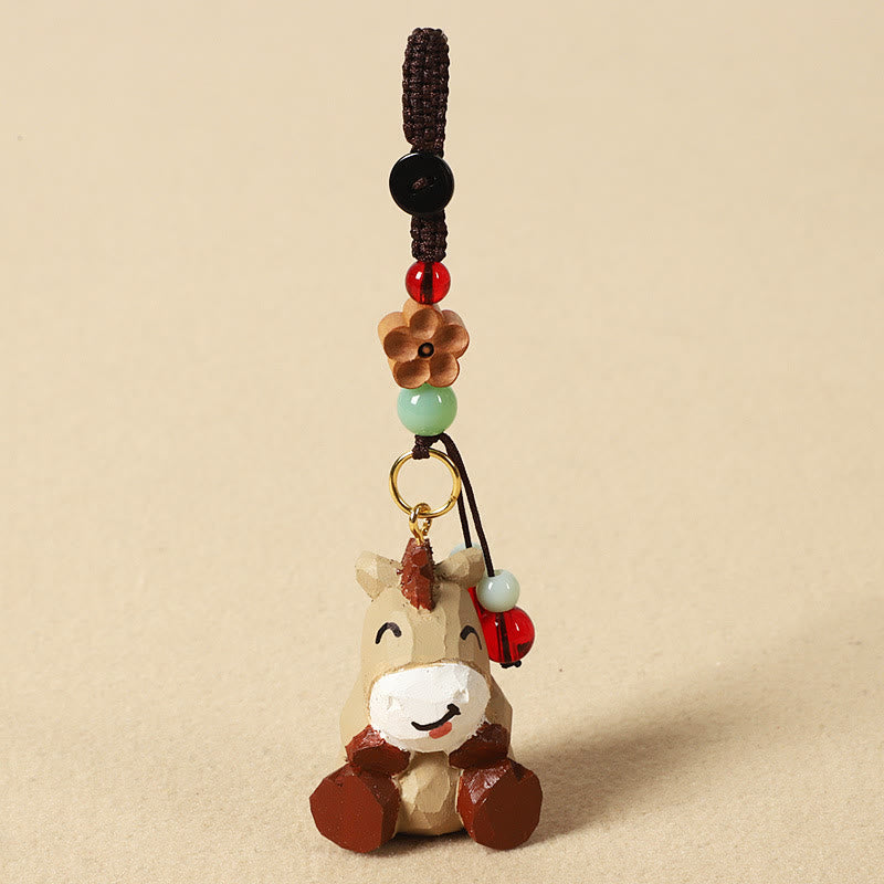 Buddha Stones Chinese Zodiac Linden Wood Engraved Plum Blossom Peace Safe Om Mani Padme Hum Positive Key Chain - Horse 4cm(Color Shape and Size May vary) - Plum Blossom - image 1