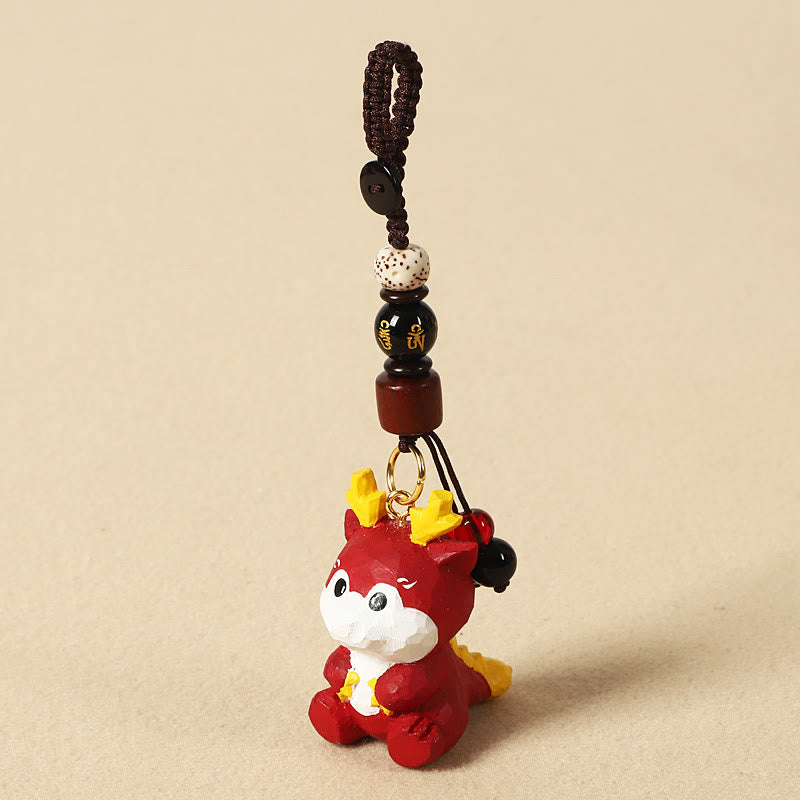 Buddha Stones Chinese Zodiac Linden Wood Engraved Plum Blossom Peace Safe Om Mani Padme Hum Positive Key Chain - Dragon 4cm(Color Shape and Size May vary) - Om Mani Padme Hum - image 19