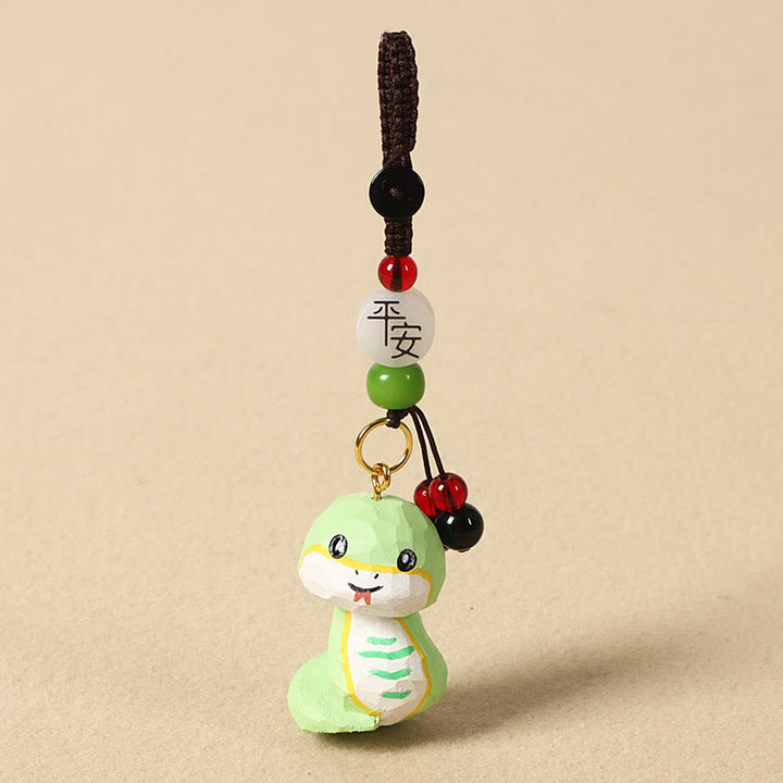 Buddha Stones Chinese Zodiac Linden Wood Engraved Plum Blossom Peace Safe Om Mani Padme Hum Positive Key Chain - Snake 4cm(Color Shape and Size May vary) - Peace & Safe - image 25