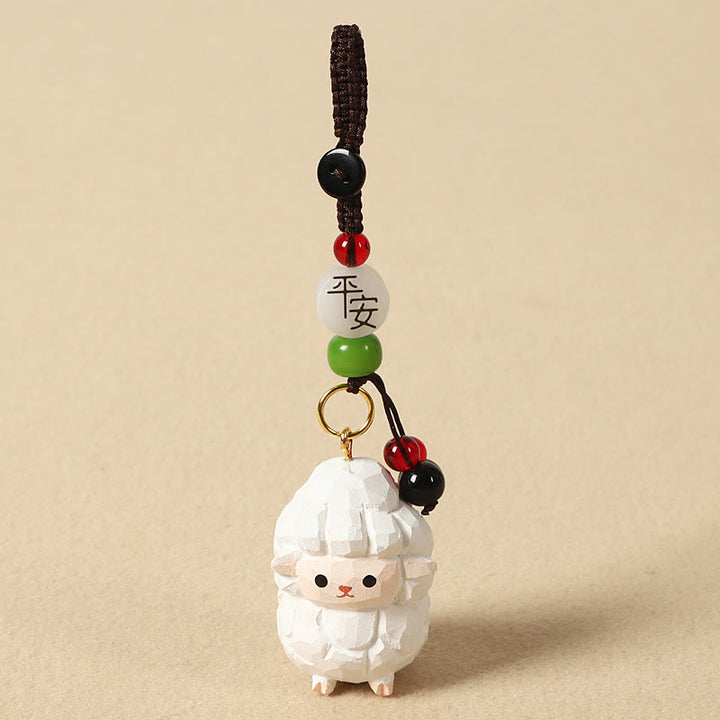 Buddha Stones Chinese Zodiac Linden Wood Engraved Plum Blossom Peace Safe Om Mani Padme Hum Positive Key Chain - Goat 4cm(Color Shape and Size May vary) - Peace & Safe - image 28