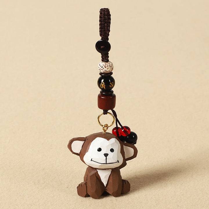 Buddha Stones Chinese Zodiac Linden Wood Engraved Plum Blossom Peace Safe Om Mani Padme Hum Positive Key Chain - Monkey 4cm(Color Shape and Size May vary) - Om Mani Padme Hum - image 29