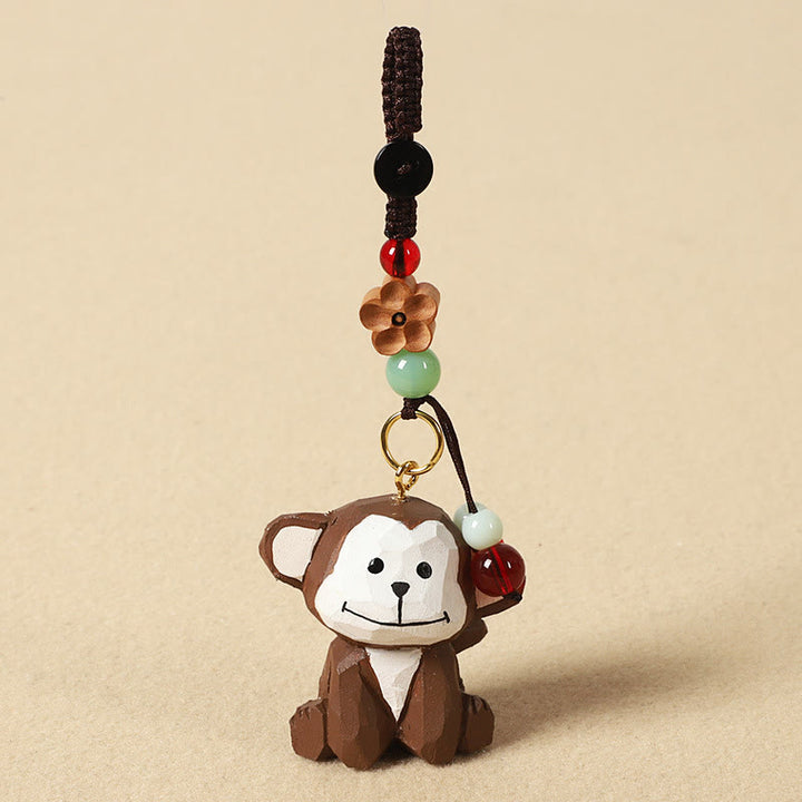 Buddha Stones Chinese Zodiac Linden Wood Engraved Plum Blossom Peace Safe Om Mani Padme Hum Positive Key Chain - Monkey 4cm(Color Shape and Size May vary) - Plum Blossom - image 30